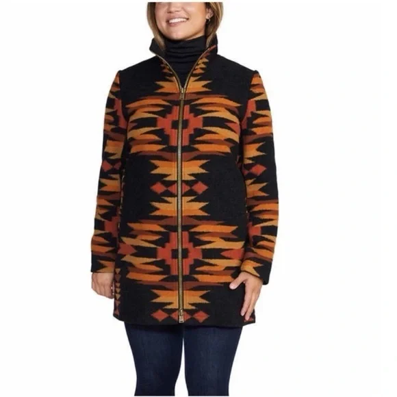 Pendleton South Western Wool Blend Full Zip Funnel Neck Winter Jacket Coat M - Picture 1 of 15